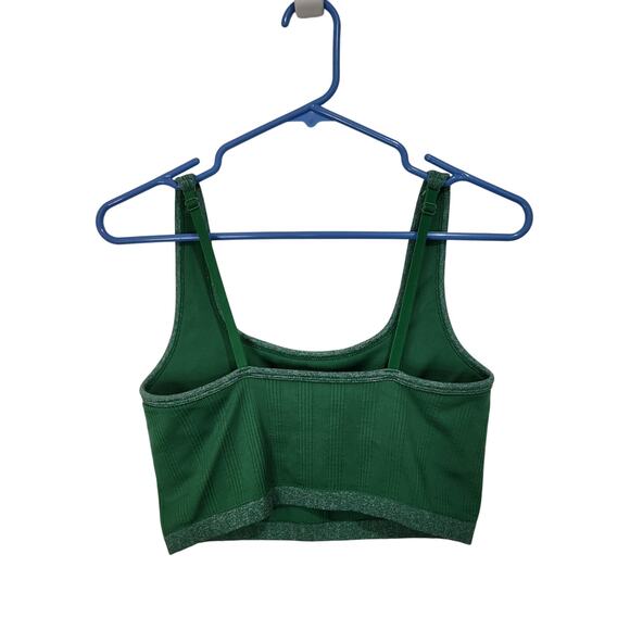 Aerie Green Rib Knit  Unlined Cropped Square Neck Longline Tank Bralette Small - Picture 2 of 9